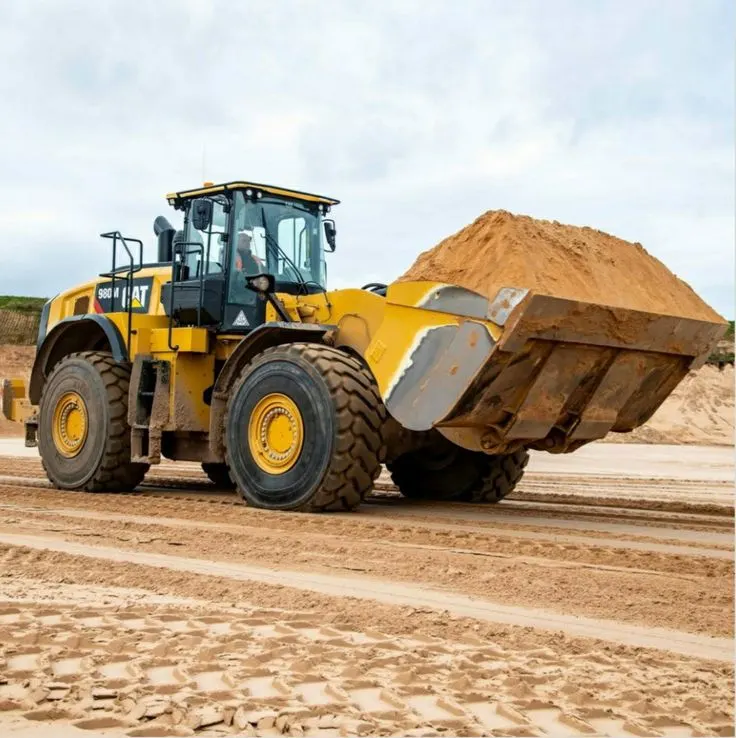 Wheel loader hauling material on a construction site